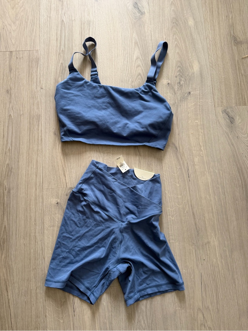 aerie Smooth Support Crop Bralette & High-Waist Biker Shorts Set - Slate Blue